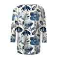 thumbnail image 4 of Womens T Shirts Floral Print Round Neck 3/4 Sleeve Loose Fit Tops 2026 Spring Casual Basic Tees Fashion, 4 of 5