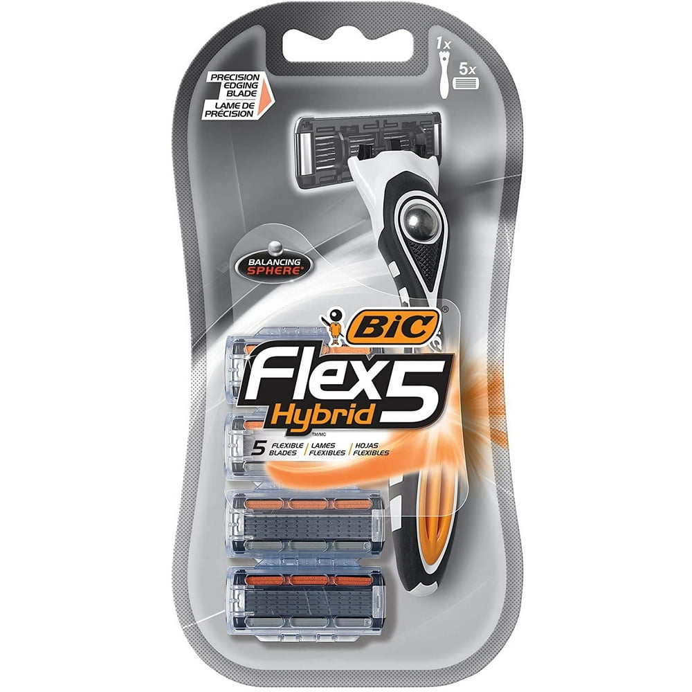 BIC Flex 5 Hybrid Men's Disposable Razor Refill with Handle, 5 Pack
