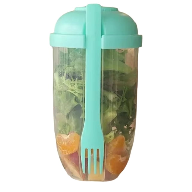 Vaso de Ensalada para Desayuno, Vaso de Yogur con Cuchara y Tapa, Vaso de Ensalada Portátil Multifuncional de Gran Capacidad, Color Verde.