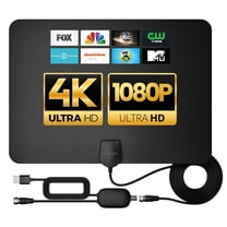 GEARit High-Gain Flat TV Antenna - Indoor Long Range HD TV Antenna for Local Channels - Supports 4K 1080P - OTA Digital TV Antenna w/ Omni-direction Signal Reception - 9.8ft Coax HDTV Cable - Black