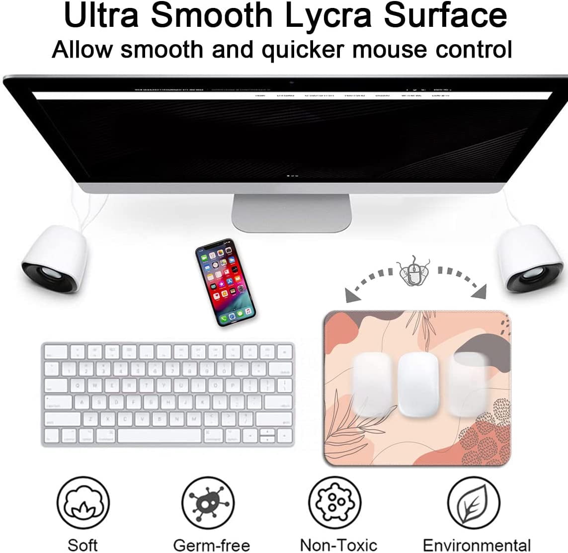 Mouse Pad with Stitched Edge, Premium-Textured Mouse Mat, Non-Slip Rubber Base Mousepad for Laptop, Computer & PC,9.5×7.9 inches,Pink Abstract