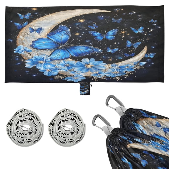 Wobogo Moon with Butterflies Camping Hammocks 330 lb Capacity with Tree Straps and Hanging Pockets for Outside Hiking Beach Backpack Travel