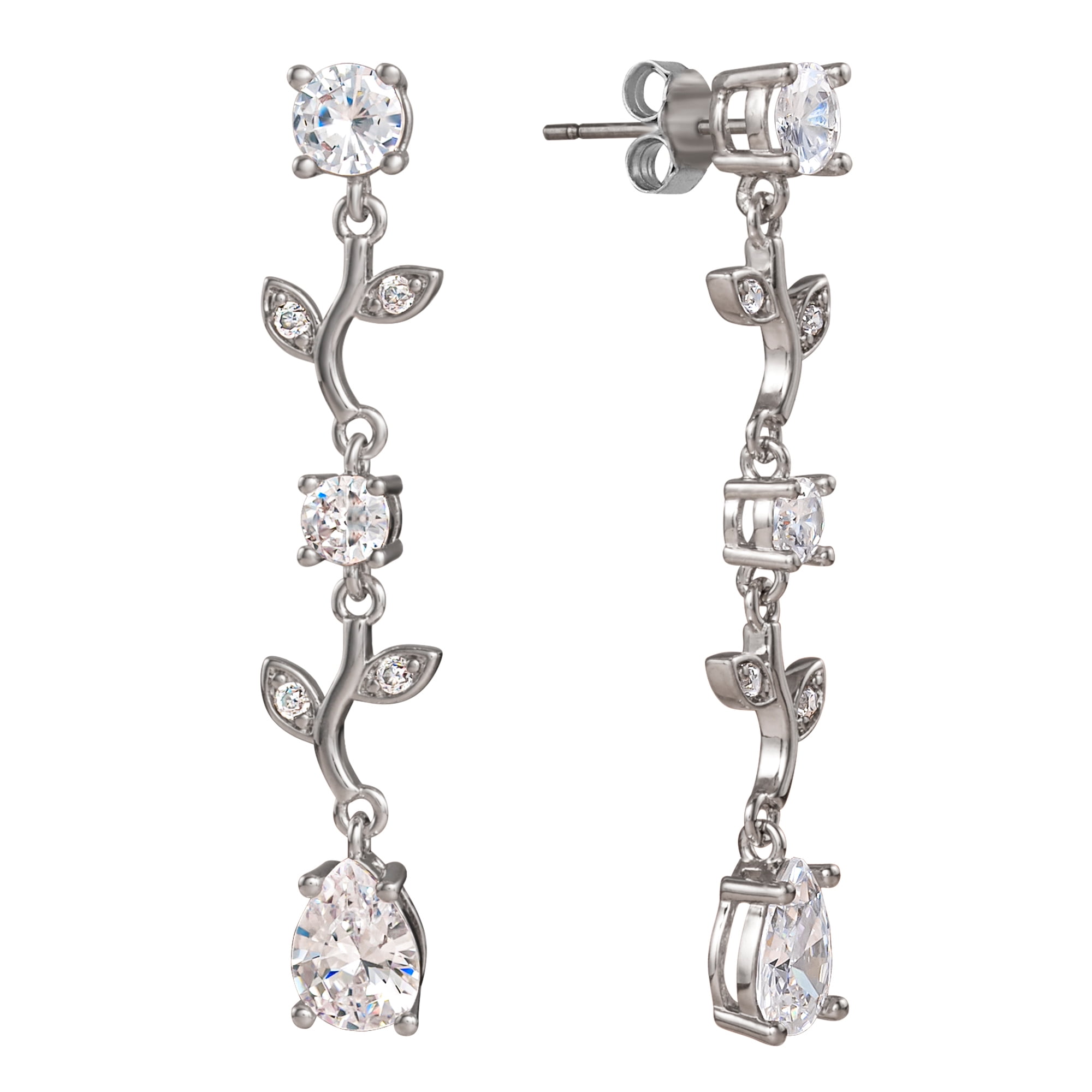 Brilliance Fine- Women's Silver Plated Cubic Zirconia Twig Dangle Earrings