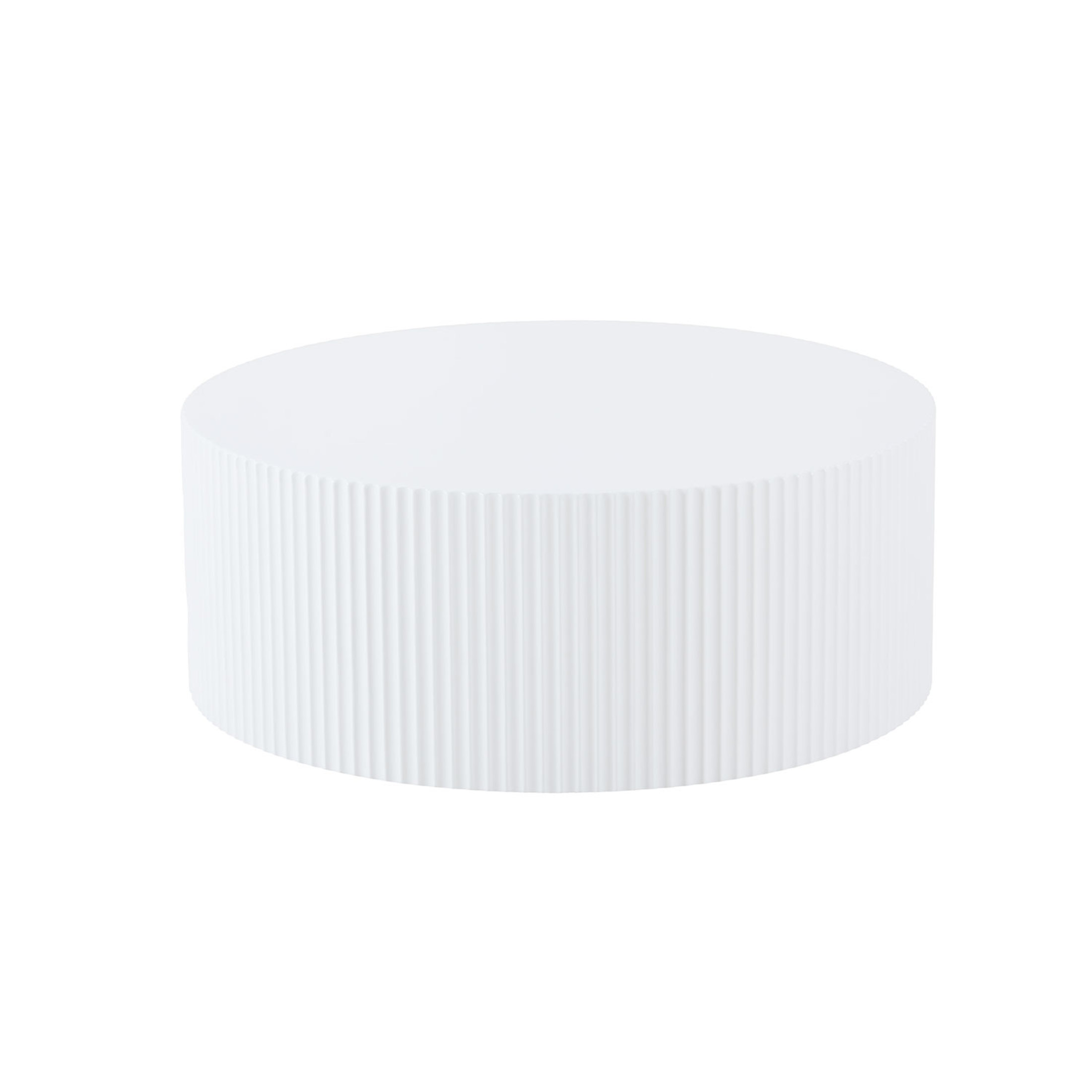 Noble House 35.43" Contemporary Round Coffee Table, MDF Drum with Handcrafted Relief, Modern Painted Finish, White