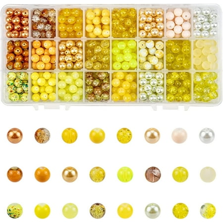 720pcs 24 Color 8mm Round Glass Beads Mixed Style Yellow Bracelet