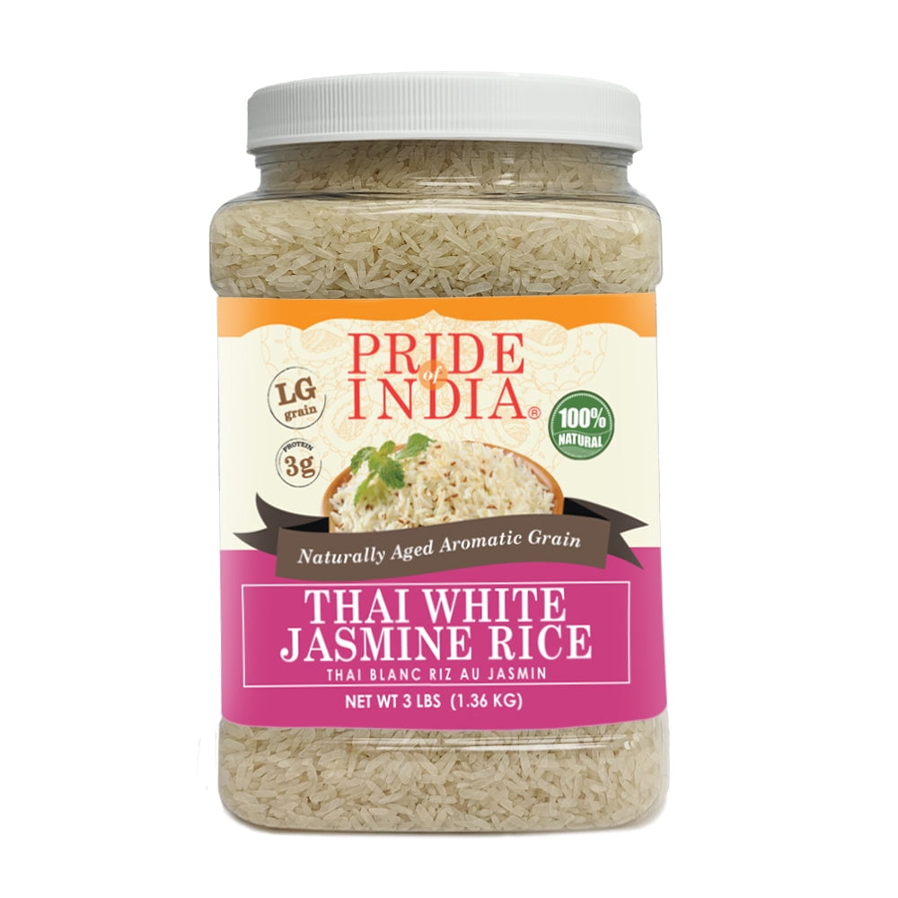 Pride of India - Pack of 6 - Thai Jasmine Rice, 3 lbs Jar, Fragrant Hom Mali Rice, Gluten-Free