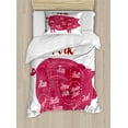 thumbnail image 1 of Bacon Duvet Cover Set Twin Size, Cutting Pig Meat Diagram as Ham Loin Butt Hock and Ribs Butcher Shop Theme, Decorative 2 Piece Bedding Set with 1 Pillow Sham, Magenta Red White, by Ambesonne, 1 of 3
