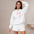 thumbnail image 3 of Women's Fashion Casual Long Sleeve Shorts Sports Round Neck Sweatshirt Set with Bow Print, Activewear for Sports and Casual Activities,White,XL, 3 of 6