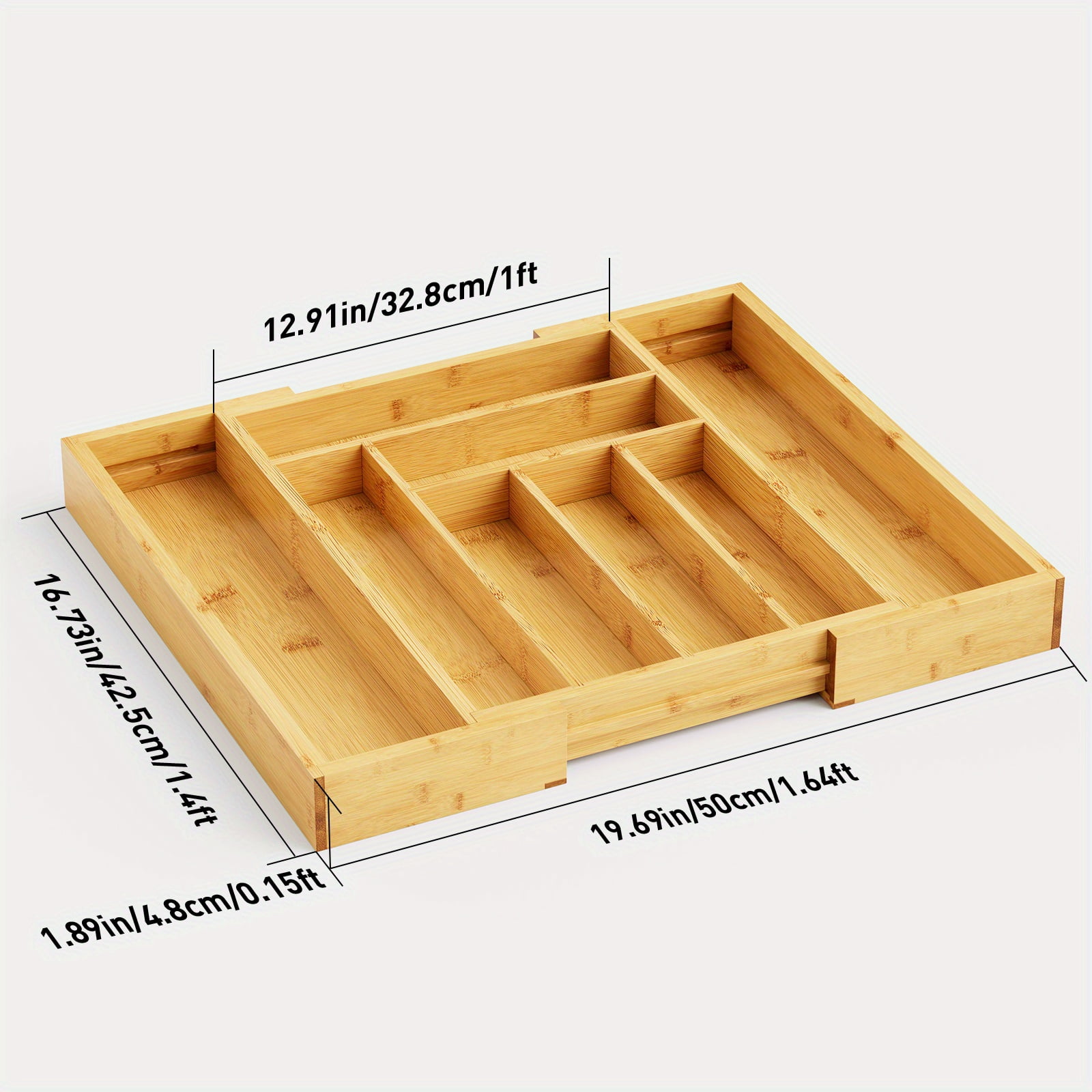 8-Grid Bamboo Expandable Drawer Organizer for Cutlery, Adjustable Wooden Tray for Knives, Forks & Spoons, Lightweight Kitchen, Kitchen Drawer Organizer, Utensil Drawer Organizer