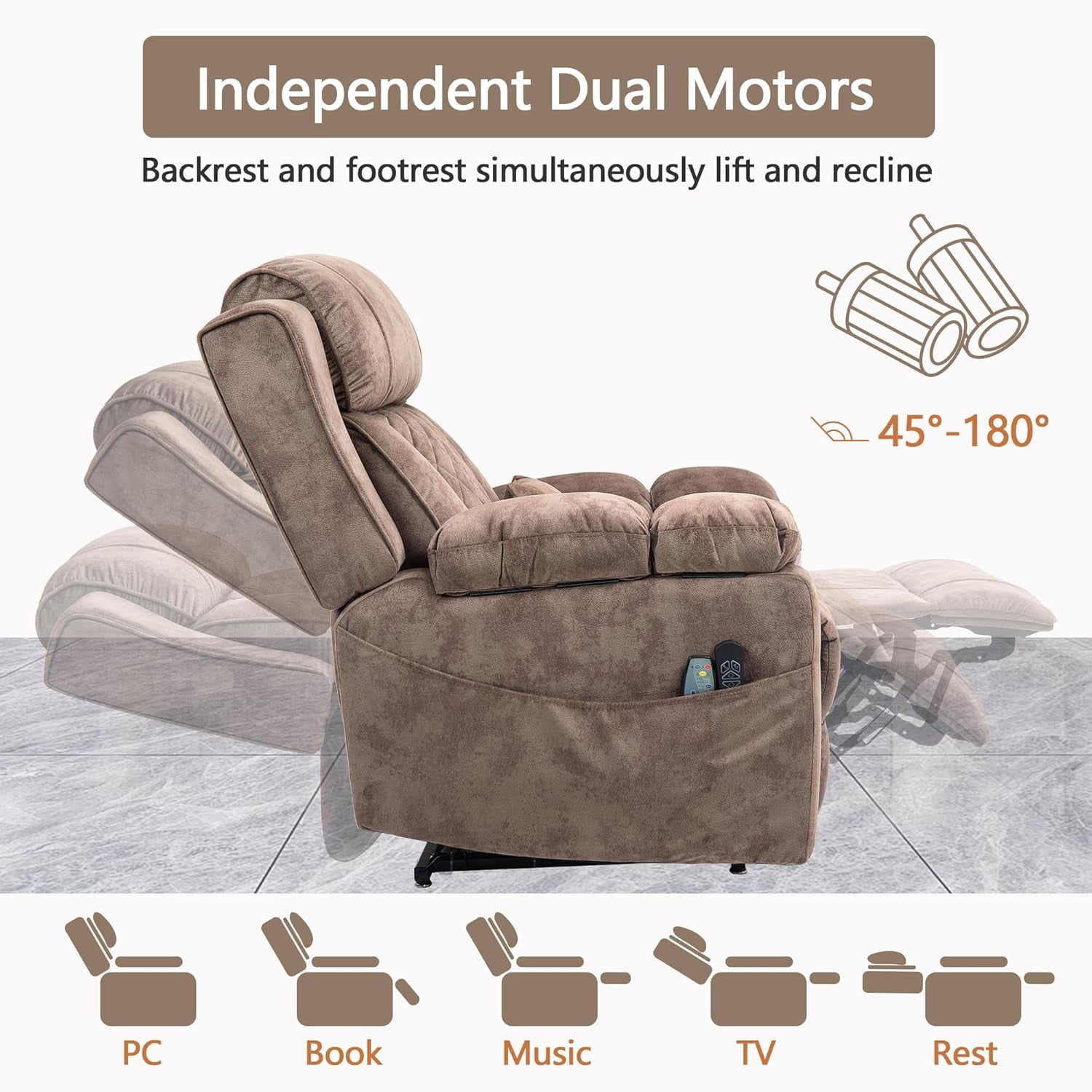 Big Man Power Lay Flat Lift Chair Oversized Recliner Dual Motor Heat Vibration for Elderly, Overstuffed Electric Extra Wide Recliners with Flip Arm Storage Cup Holders,USB Type C Charging