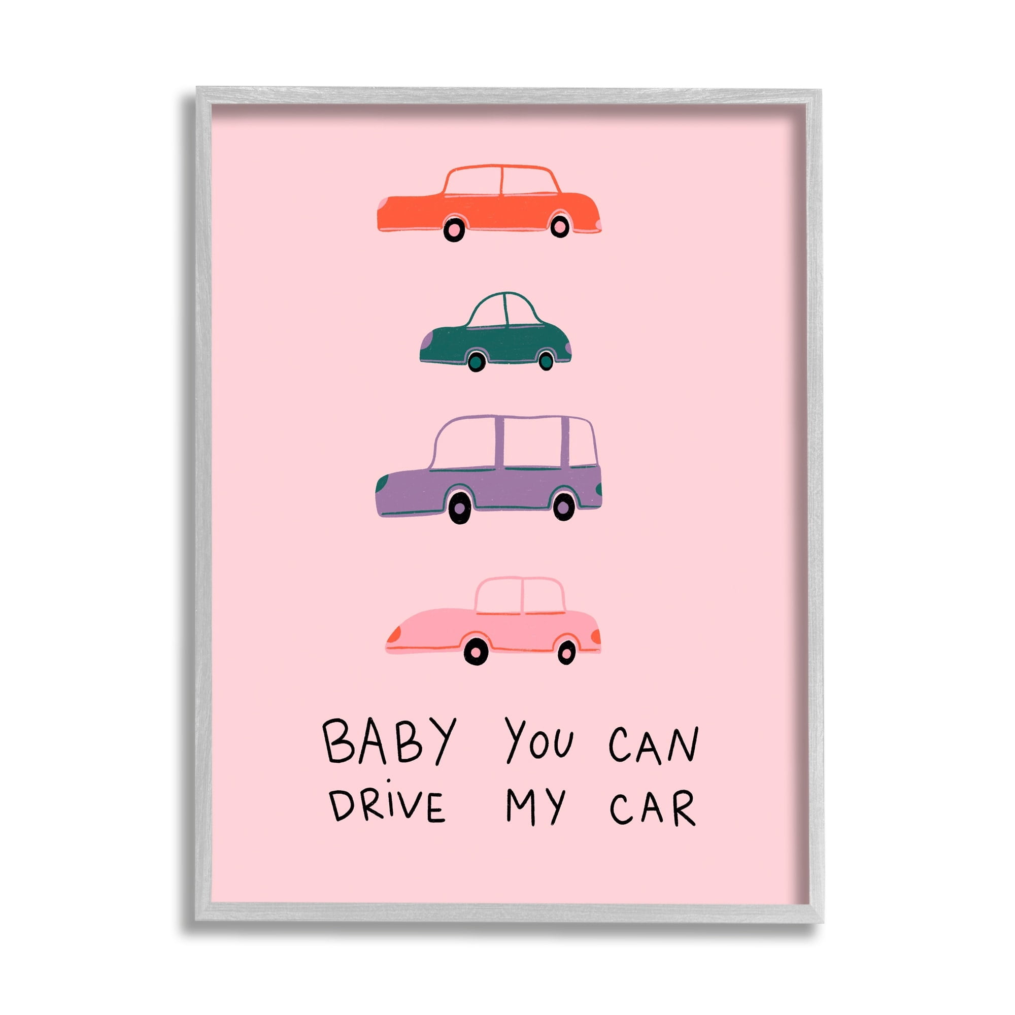 Stupell Industries Baby You Can Drive My Car Whimsical Song Lyrics Graphic Art Gray Framed Art Print Wall Art, Design by Dominika Godette