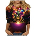 thumbnail image 3 of QATAINLAV Prime Sales Women's Mardi Gras Outfits Fashion Casual Round Neck 3/4 Sleeve Loose T-Shirt 2025 Carnival Party Trendy Graphic Tees Multicolor XXXXXL, 3 of 6