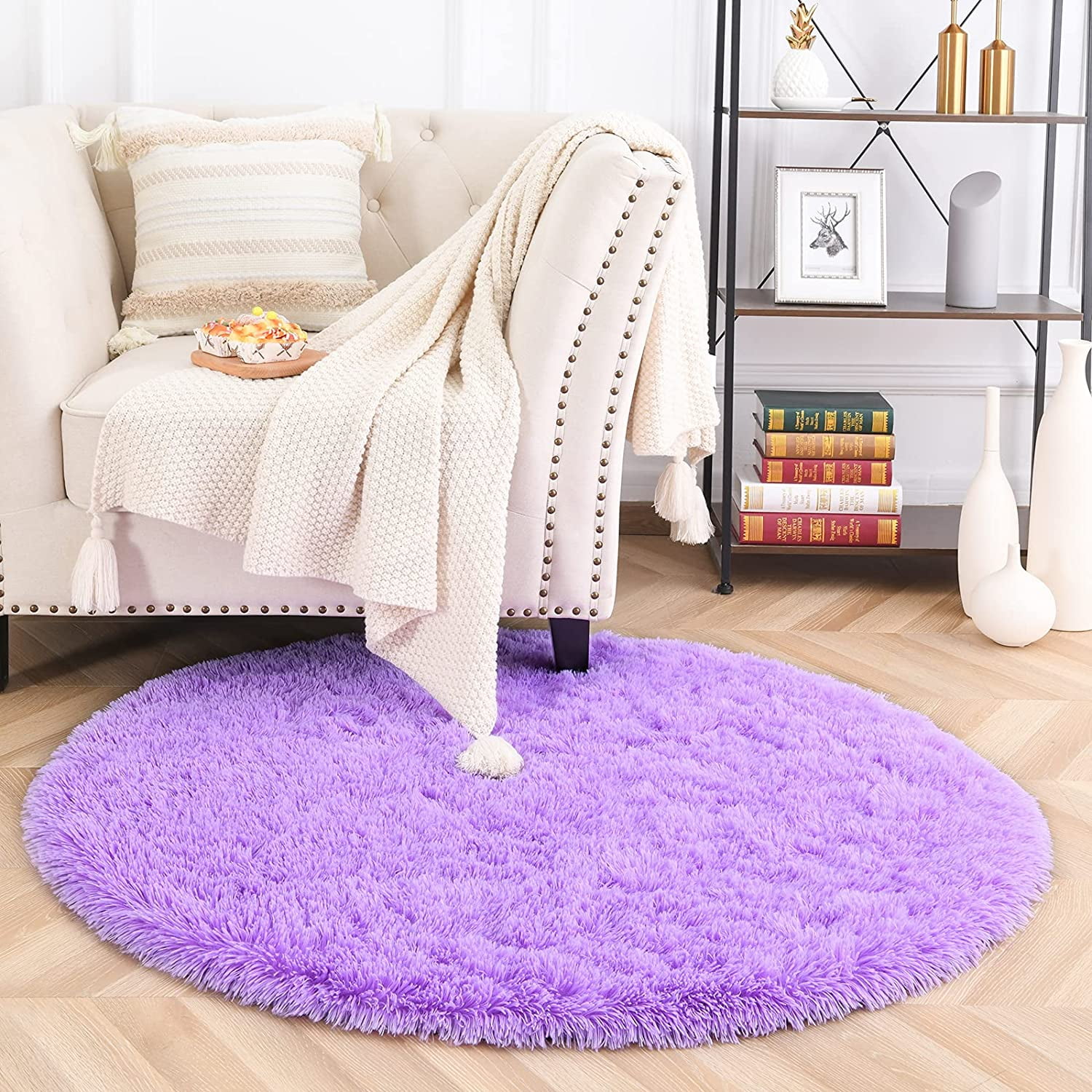 YJ.GWL Round Fluffy Area Rugs Fluffy Carpet Plush Rug for Living Room