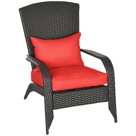 Outsunny Chaise Adirondack en Rotin Chaise de Foyer en Osier avec Coussin Rouge