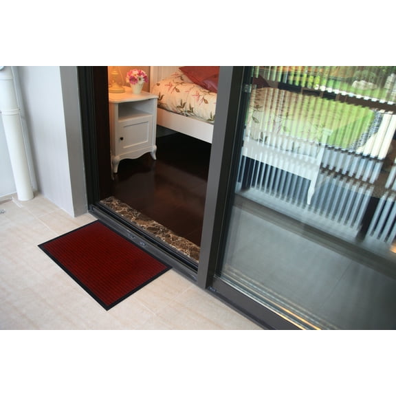 Ottomanson Outdoor Utility Waterproof Non-Slip Rubberback Solid 16x24 Indoor/Outdoor Entryway Mat, 16" x 24", Red