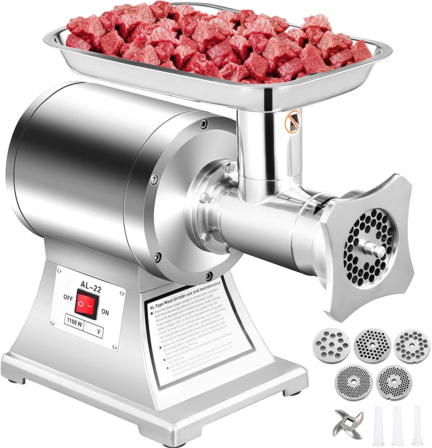 Vevor 110v Commercial Meat Grinder 550lbs H 750w 190 Prm Sausage Stuffer Maker 1 Hp Stainless Steel Home Kitchen Tool 5 Plates And 1 Cutting Knives Walmart Com