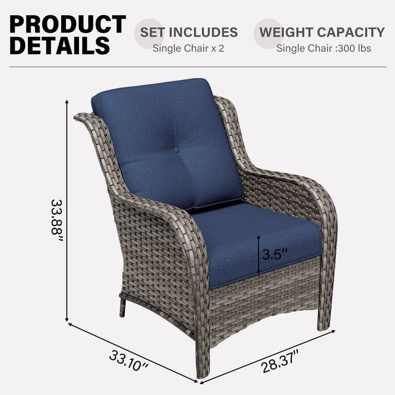 Meetleisure 6 Piece Wicker Patio Furniture Set, Rattan Chairs with High Back, Deep Seating, Wide Armrest, Thick Cushions for Deck Porch, Dark Blue