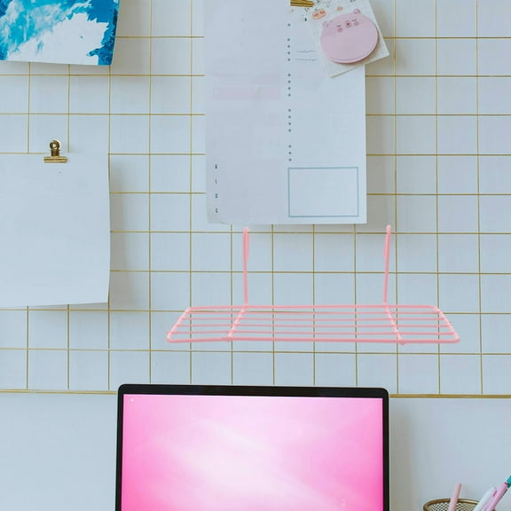 CIMAXIC 1Set Pink Wire Rack Hanging Shelf for Grid Wall Display Storage Organizer
