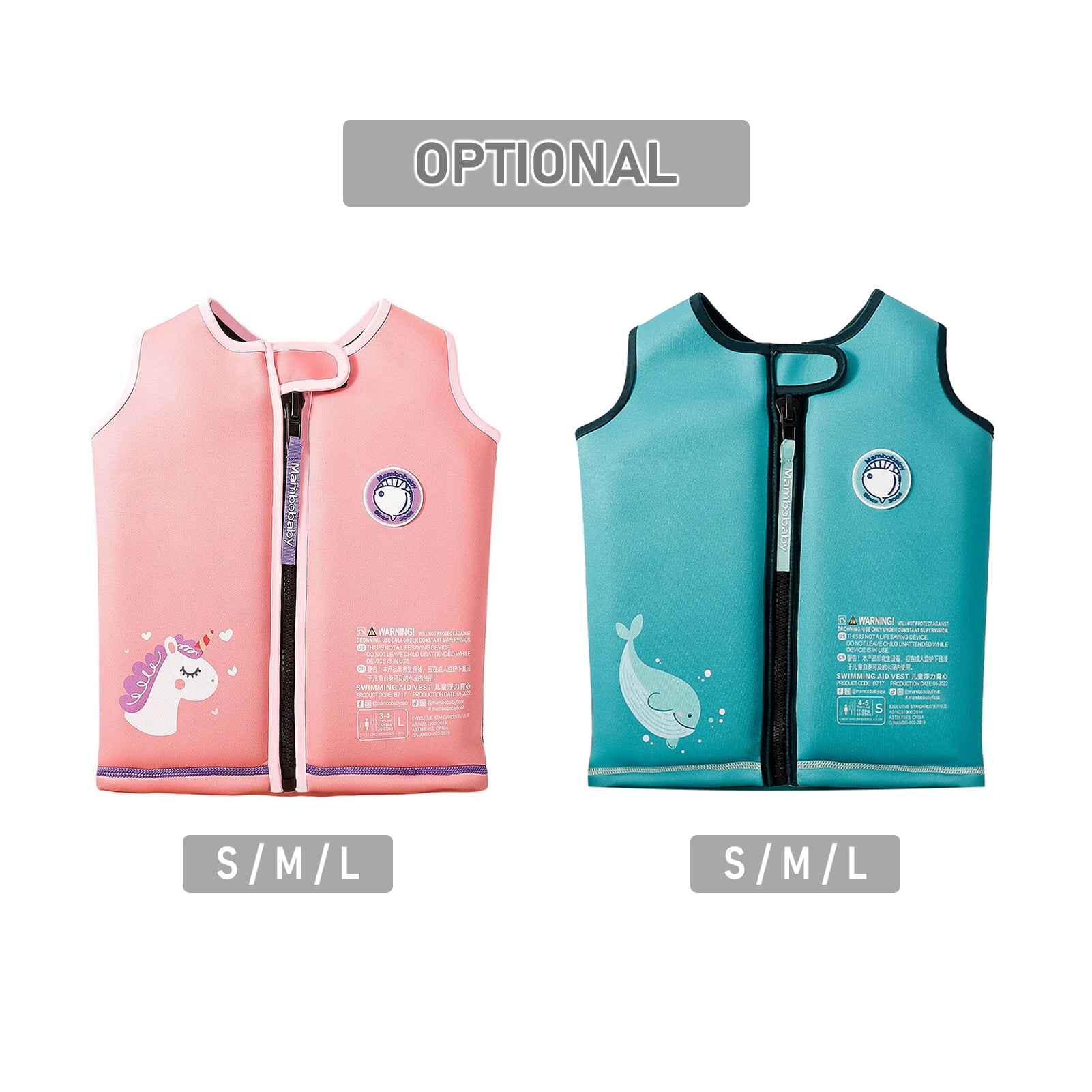 Mambobaby Noninflatable Swim Vest Life Jackets for Boys Girls Swim Vest with Detachable Float