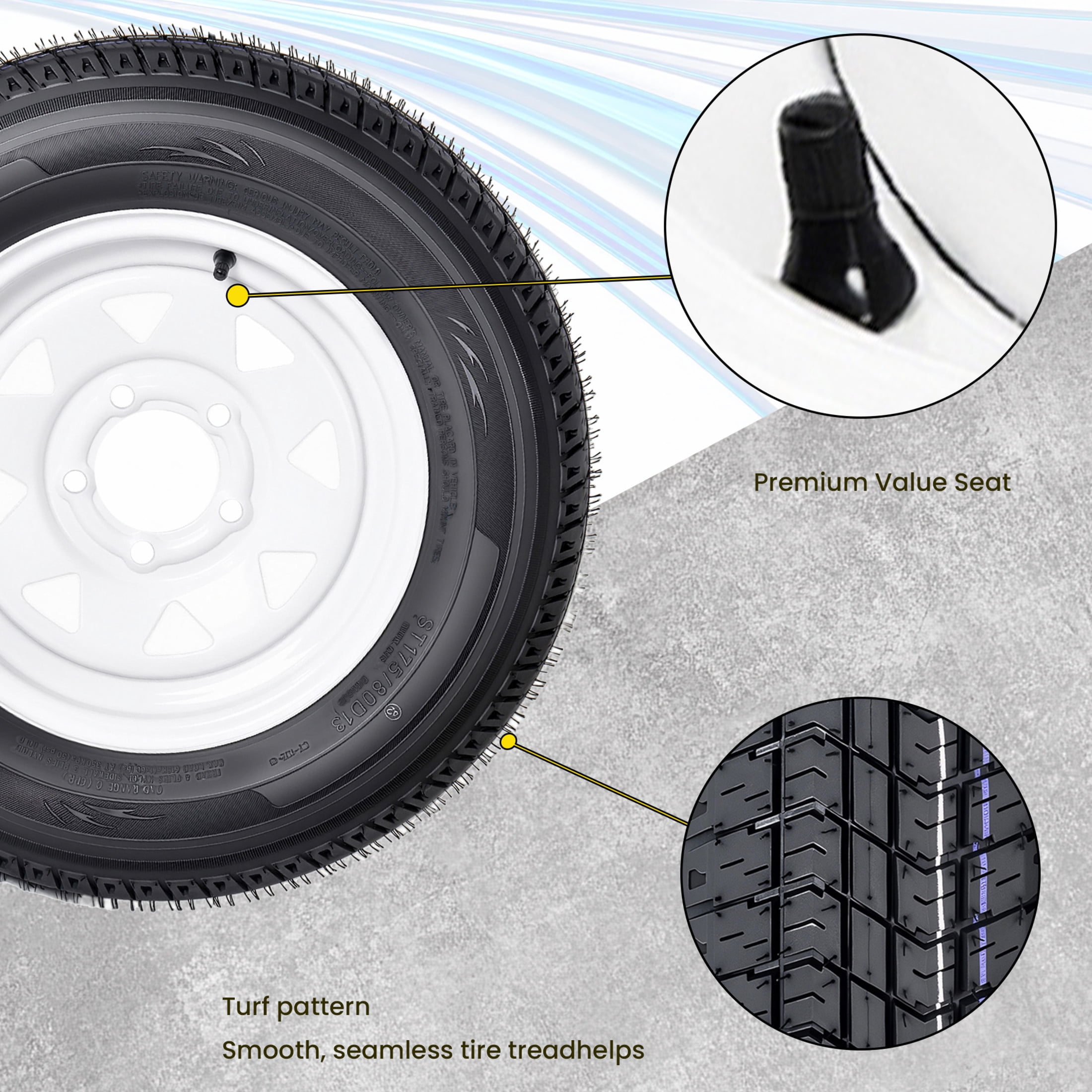 Noble House 24" x 7" Trailer Tires and Wheel, 6-Ply Heavy Duty for Boat, Utility, or Lawn Trailer, Black, Set of 2
