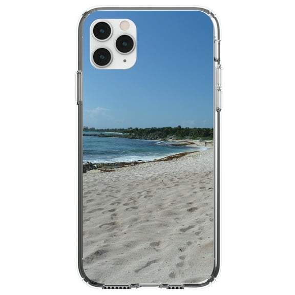 DistinctInk Clear Shockproof Hybrid Case for iPhone 13 PRO (6.1" Screen) - TPU Bumper, Acrylic Back, Tempered Glass Screen Protector - Beach Scene Akumal Mexico