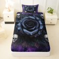thumbnail image 3 of Castle Fairy Dark Gothic Rose Skull Twin Sheets 3pcs,Halloween Spiderweb Print Bedding,Purple Black,1 Fitted Sheet,1 Flat Sheet and 1 Pillowcase, 3 of 6