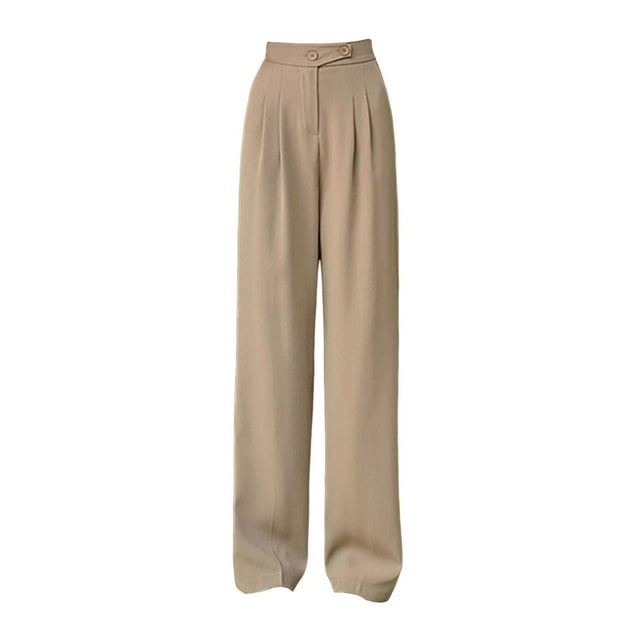 Pantalones anchos para mujer, rectos, informales, de cintura alta, elegantes, con botones. 2XL