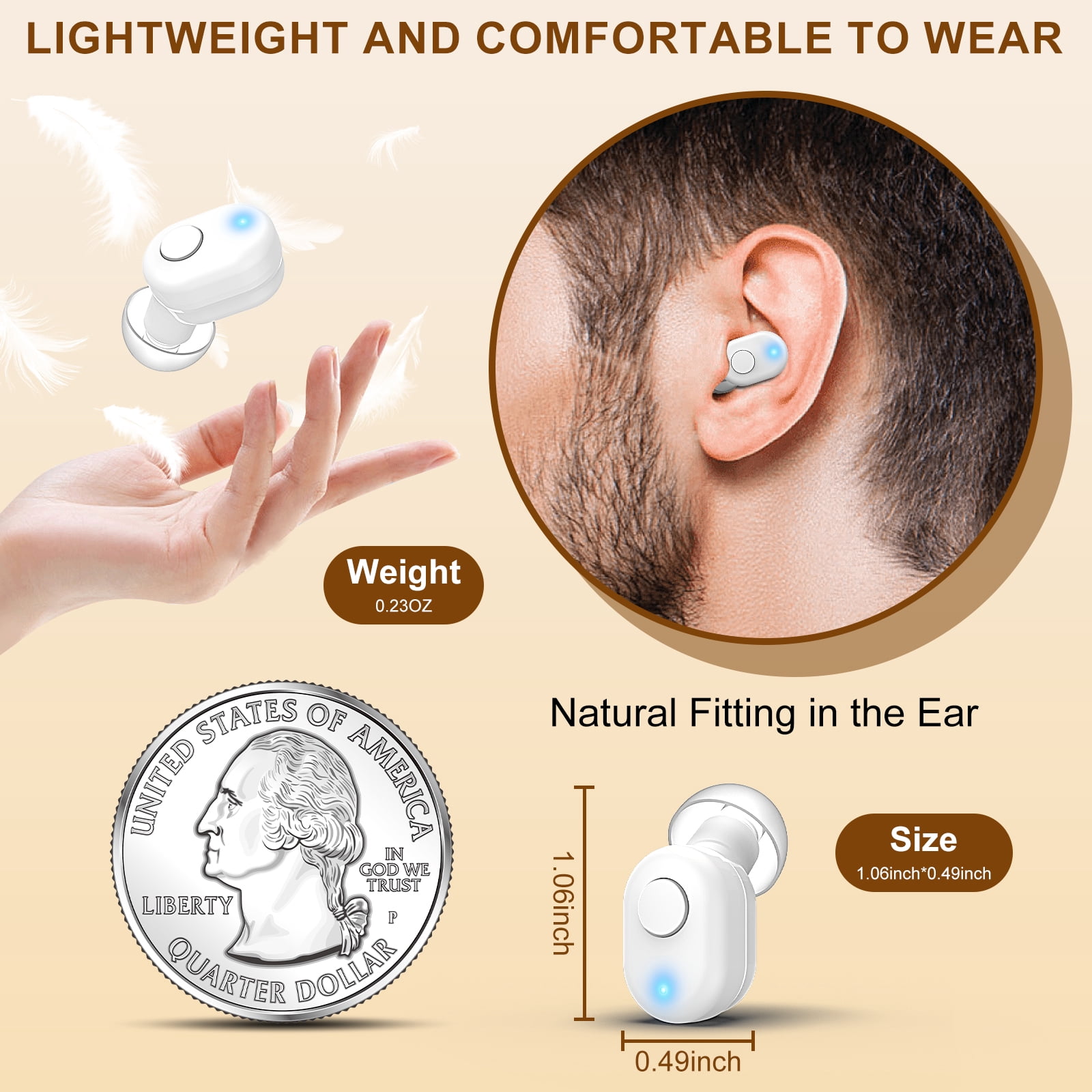 Personal Sound Amplifiers Rechargeable Bluetooth Sound Amplification Device with Charging Case Noise Reduction Volume Control for Adults