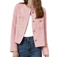 thumbnail image 3 of Long Sleeve Women's Tweed Jackets Business Button Down Casual Cropped Blazer with Pockets, 3 of 6