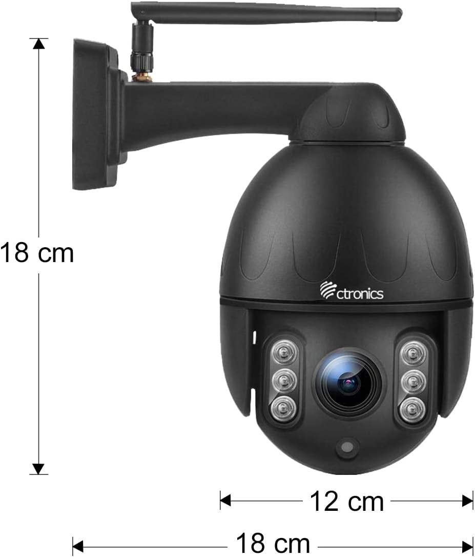 Ctronics 5MP Camera Surveillance WiFi Exterieure, 2,4Ghz/5Ghz WiFi PTZ  Camera IP 2560X1920P Couleur Vision Nocturne,Détection Humaine Auto Suivi
