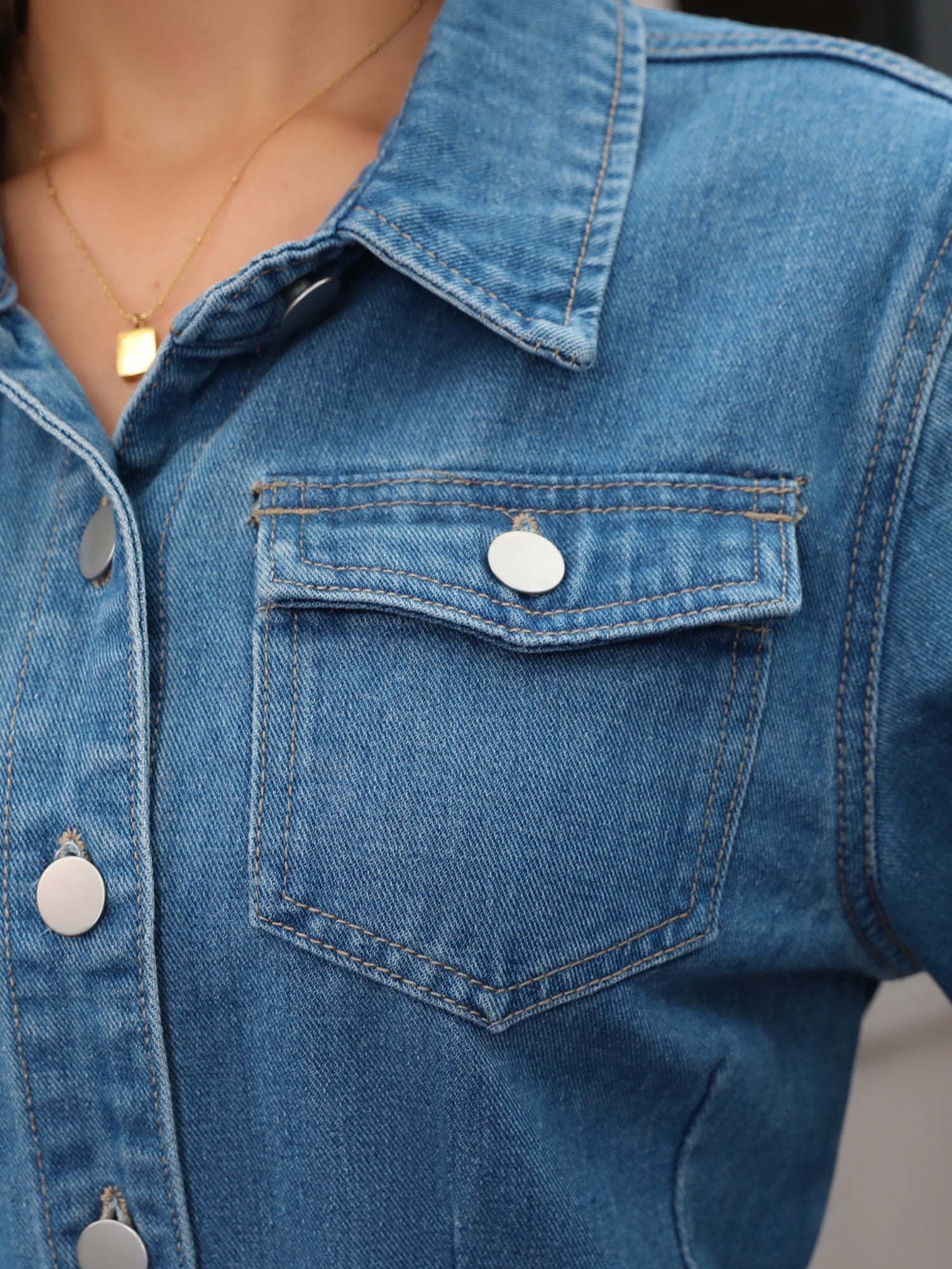 DARING DIVA Women's Button Down Collared Long Sleeve A-Line Jean Dress 2XL Blue