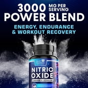 Extra Strength Nitric Oxide Booster - 3X Strength L-Arginine AKG & Citrulline Malate - Men & Women Premium Pre Workout Nitric Booster - Natural Energy & Muscle Support, Bottled in USA - 60 Capsules