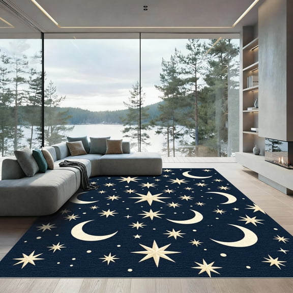 ODIKA 4x6 Machine Washable Non-Slip Area Rug, Graphic Navy High Traffic Rug, Blue, 1157560