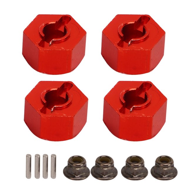 Adaptadores de cubo de cubo hexagonal con 4 Pines y 4 tuercas Mecanizado CNC de adaptadores de cubo de tracción hexagonal de cubo de aluminio para automóviles Slash 1 / 10 RC traxxas rojos