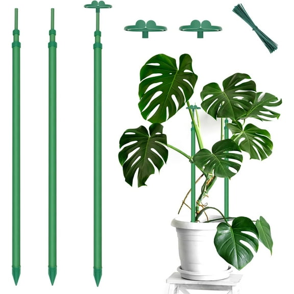 Extendable Plant Stakes, Length Scalable from 17.9IN to 42.3IN Plant Support Stake, Orchid Sticks with Clips for Indoor Outdoor,Garden Stakes for Plant,Tomato,Vegetables,Monstera,Vine - 3Pack