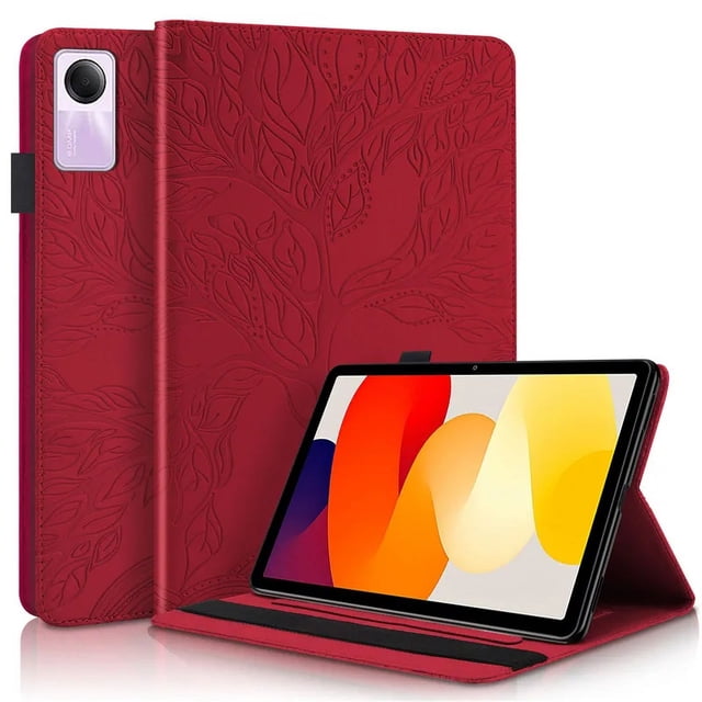 Arbre 3D Embossé pour Xiaomi Redmi Pad Redmi Pad Tablette Funda 10.61 Support à Rabat Étui Souple en TPU pour Funda Redmi Pad SE Étui Tablette RX Rouge Redmi Pad 10.61 Pouces