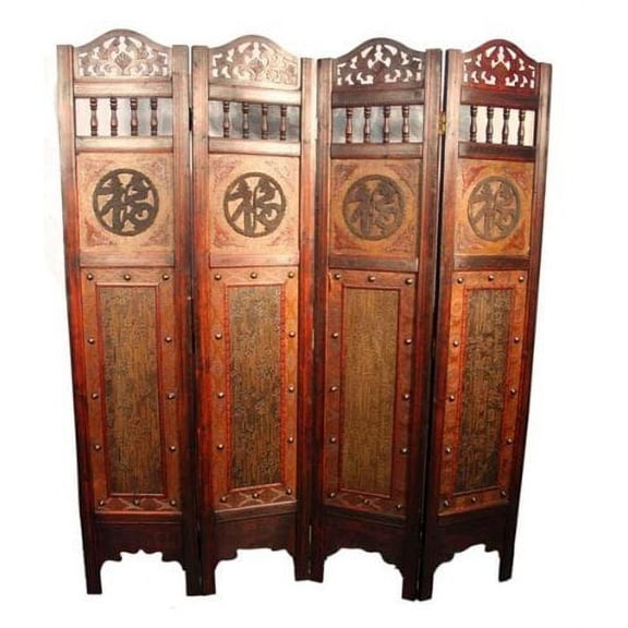 Vintage Oriental Style 4 Panels Screen Room Divider