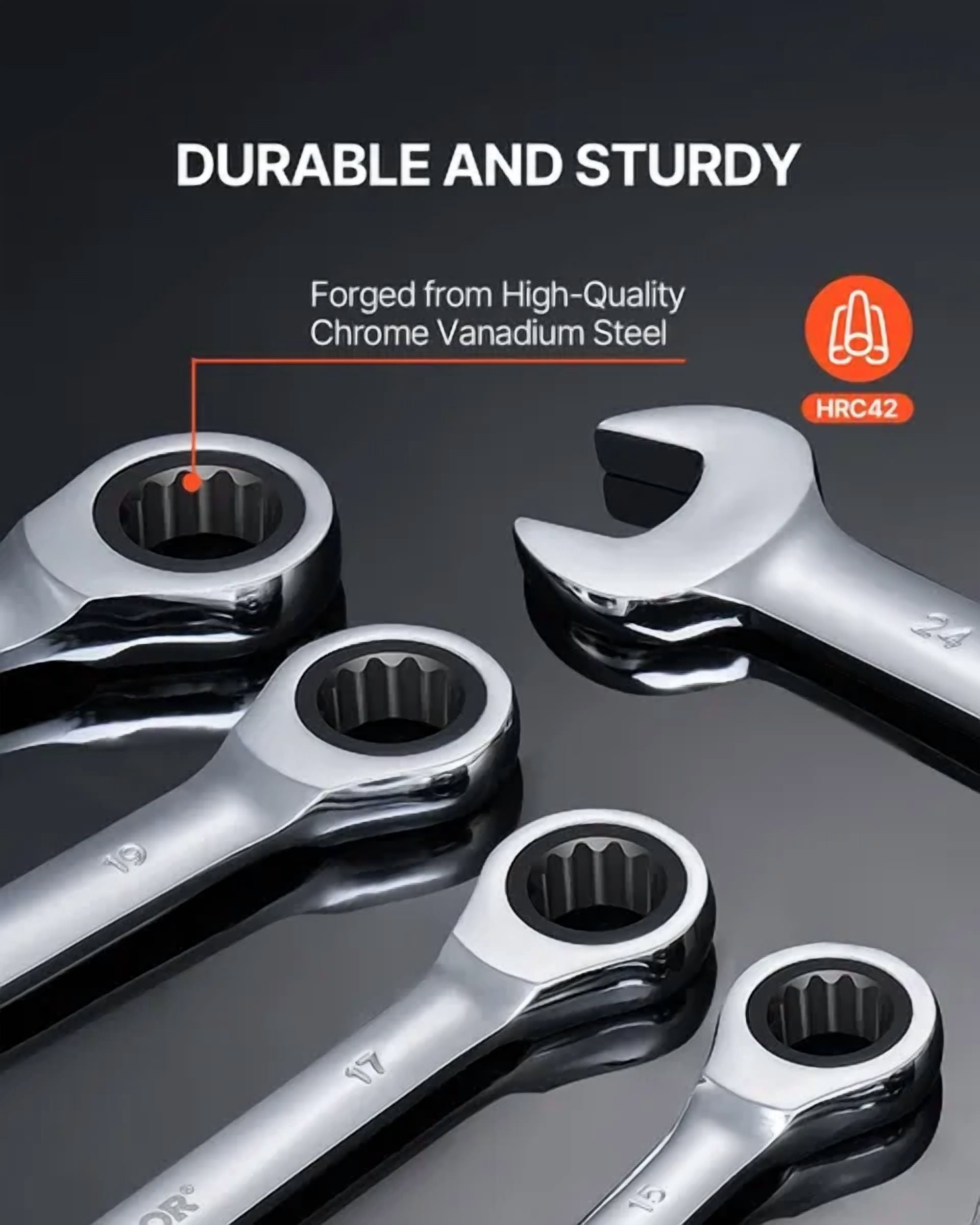 16-Piece Metric Ratcheting Wrench Set with Organizer Rack,Chrome Vanadium Steel 8mm to 24mm for Home,Garage,Workshop,Auto Repairs and Emergencies