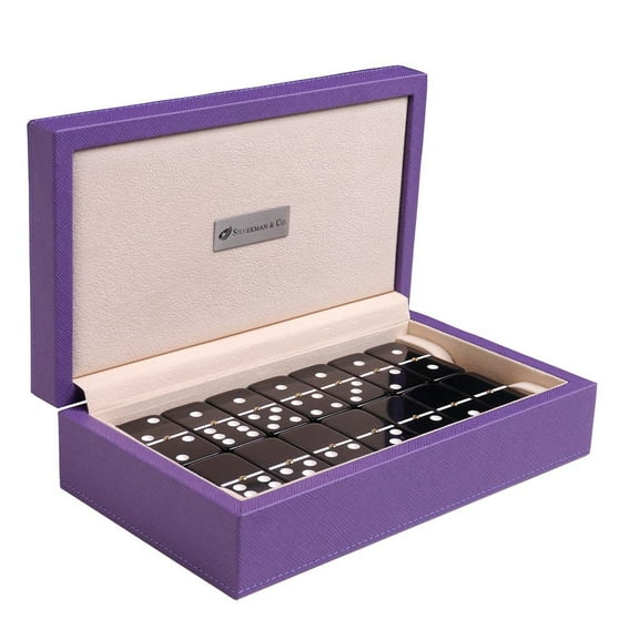 Silverman & Co. Double 6 Large Black Domino Set - Purple Case
