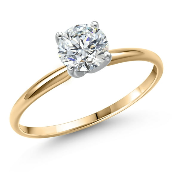 Gem Stone King 0.74 Cttw Lab Grown Diamond 14K Yellow Gold with White Gold Prongs Solitaire Engagement Ring for Women | DEF Color | VVS-VS Clarity (Size 7)