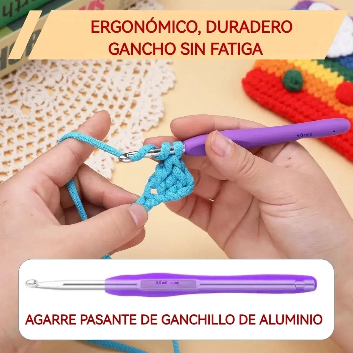 Ergonomic knitting hook sets and accessories