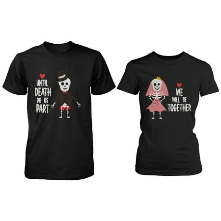 Cute Couple Shirts for Halloween - Skeleton Bride and
