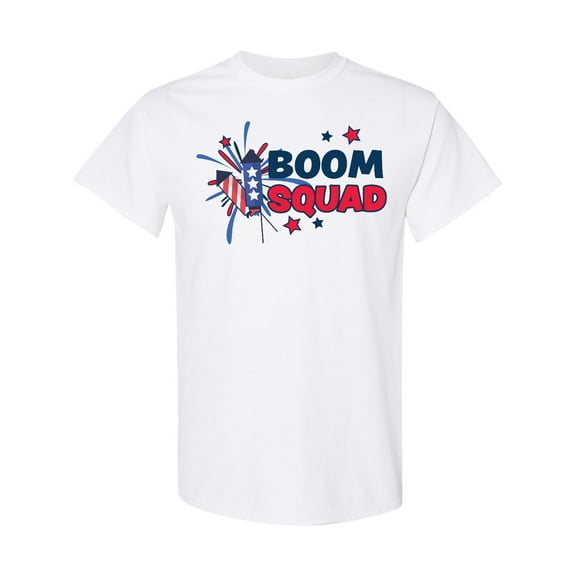Inktastic 4th of July Boom Squad Blue and Red Fireworks T-Shirt