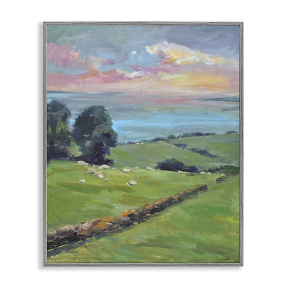 Stupell Industries Farmhouse Country Rural Grasslands Striking Pink Sunset Sky Gray Framed Giclee Art, 11 x 14, by Allayn Stevens