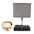 thumbnail image 3 of Lámpara De Mesa Lámpara De Escritorio Moderna Con 2 Puertos Usb Y Bombilla Lámpara De Noche Con 2 Salidas De Ca De Tres Orificios Y Pantalla De Lino Para Dormitorio Speravity HA016304-00, 3 of 7