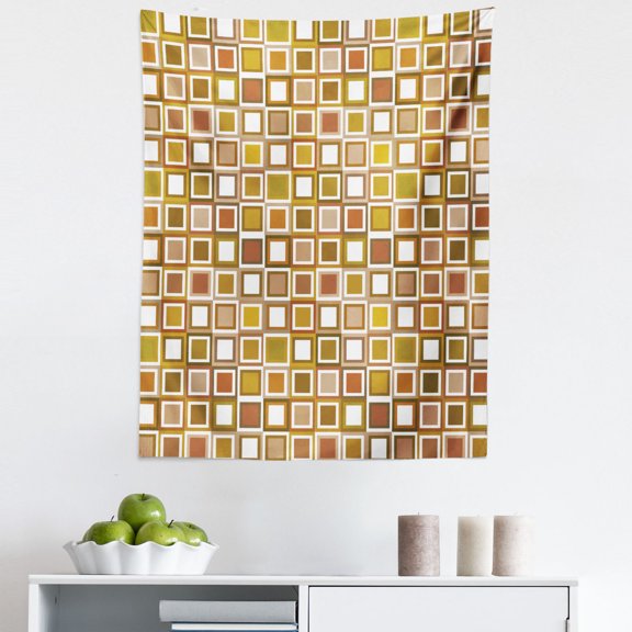 Geometric Tapestry, Square Pattern with Many Earthy Tones Geometric Illustration Mosaic Style Design, Fabric Wall Hanging Decor for Bedroom Living Room Dorm, 5 Sizes, Multicolor, by Ambesonne
