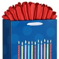 thumbnail image 3 of American Greetings 12.75" Large Blue Birthday Gift Bag with Red Gift Tissue Paper, Candles (1-Count), 3 of 5