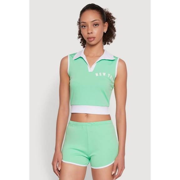 Womens Stylish Contrast Trim Cropped Polo Top