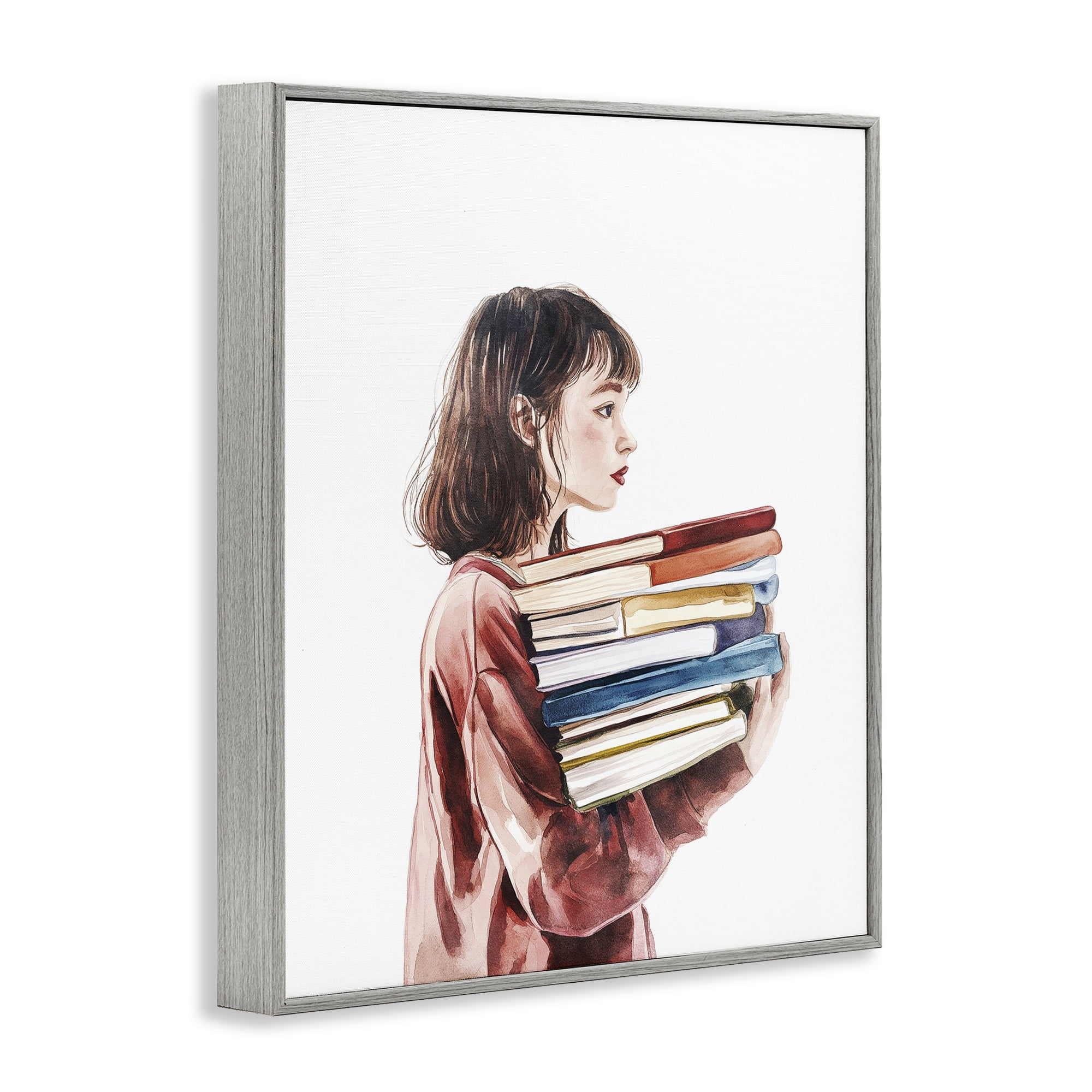 Stupell Industries The Book Bearer Girl Gray Framed Giclee Art, design by Svetlana Aleynikova