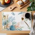 thumbnail image 2 of Beach Coastal Placemats Set of 4 Summer Nautical Coral Shell Botanical Place Mats Indoor Wipeable Table Mats Washable Cloth Dining Table Placemats for Kitchen Holiday Party Home Decor 13x19 Inch, 2 of 9